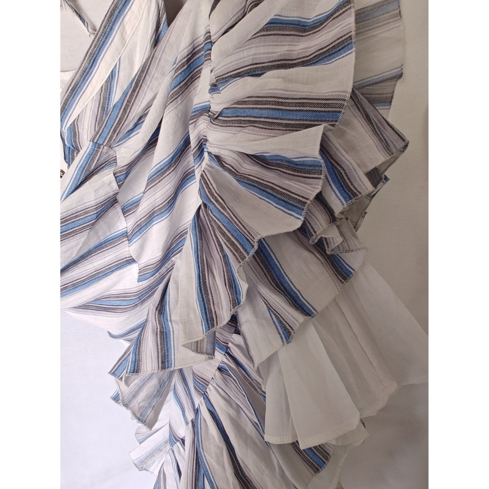 Vacate The Label Dress Standby Midi Panama Stripe Tiered Vneck White Blue M New - Picture 6 of 11